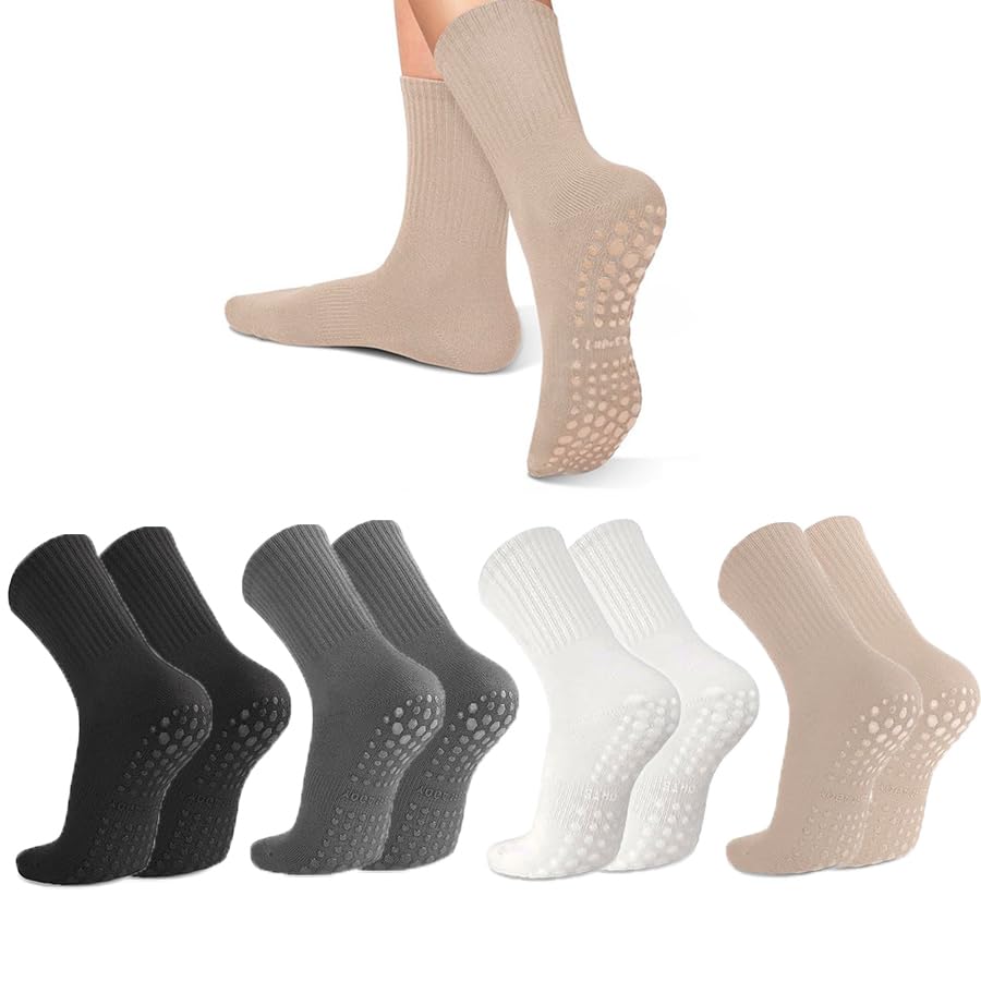 flintronic 4 Paia Calzini Antiscivolo Yoga Donna, Calze in Cotone, Sportivi con Puntini in Gomma per Pilates Balletto Danza Fitness