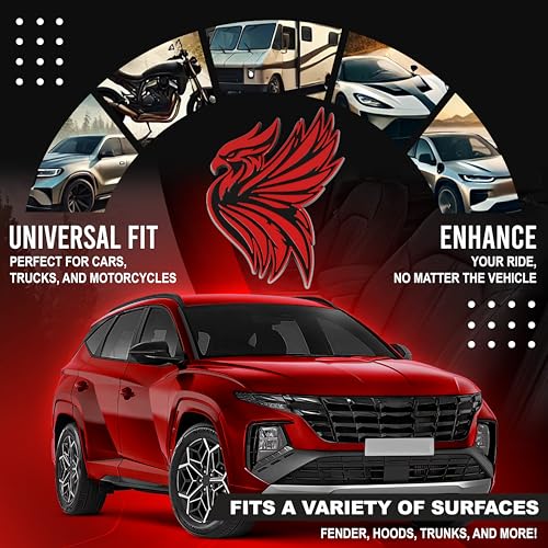 Image of Phoenix Emblem 3D Bird Badge, Custom Car Decal Sticker - Durable Exterior Trunk, Hood, Fender for Car, Truck, SUV (Set of 2) (Red)