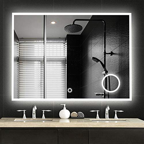 NeuType Large LED Mirrors Wall Mounted Bathroom Mirrors Dimmable Lighting Mirror with Built-in Circular Magnifier 3 Times Magnification for Cosmetic Vanity Makeup or Shaving,Touch Button(36