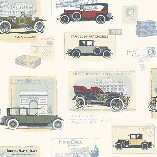 Galerie Wallcoverings Memories 2 G56135 Old Time Cars Postcard Wallpaper