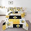 Feelyou Yellow Bee Comforter Set Sweet Honey Bee Comforter for Kids Boys Girls Geometric Lattice Pliad Cute Bee Bedding Set Honeycomb Bee Duvet Set Hexagon Room Decor Quilt Queen Size Boys #3