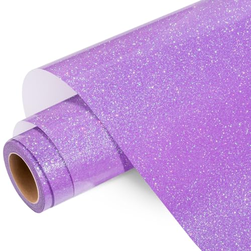 WRAPXPERT Lavender Glitter HTV Heat Transfer Vinyl Roll Holographic Glitter HTV Vinyls 12 x5ft Light Purple Sparkle Iron on Vinyl for Heat Vinyl Design Shrits Easy to Cut & Transfer