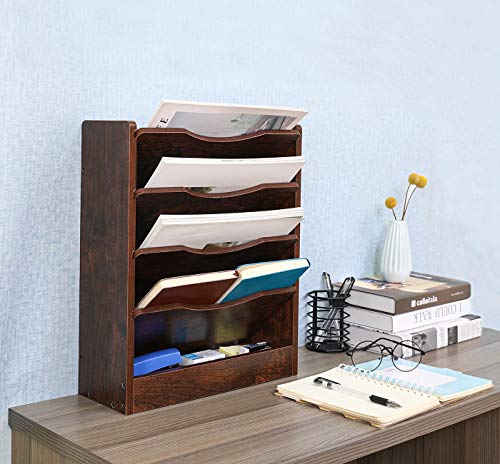 image for PAG 5-Tier Wall File Holder Hanging Mail Organizer Wood Magazine Liter