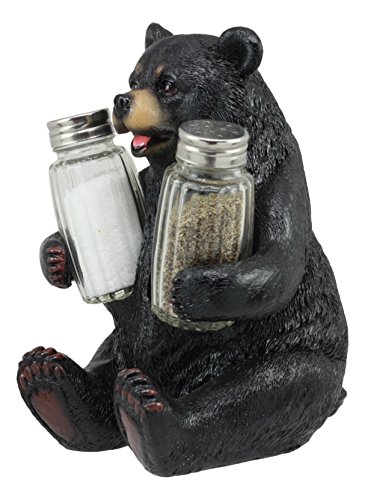Ebros Cuddling Black Teddy Bear Salt And Pepper Shakers Holder Figurine 7"Tall With Glass Shakers As Rustic Cabin Lodge Country Home Decor Of Wild Animals Bears Cubs Perfect For Hunters Outdoors (1) #TOP2