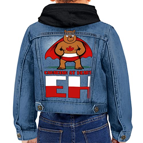 Canadian at Heart Toddler Hooded Denim Jacket - Cartoon Jean Jacket - Graphic Denim Jacket for Kids