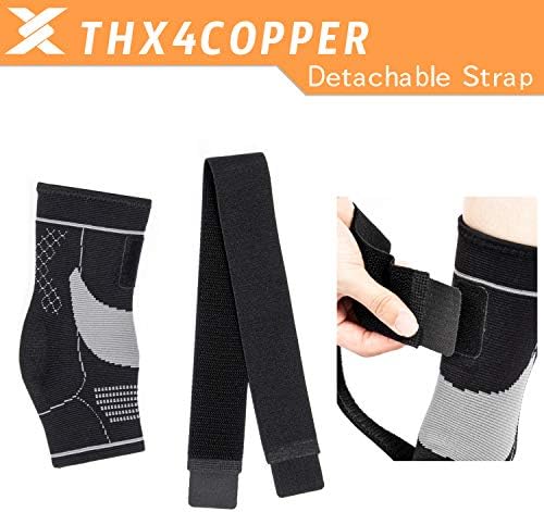 Thx4COPPER Ankle Brace Compression Support Sleeve with Strap-Relieves Achilles Tendonitis, Joint Pain, Heel Spurs, Edema, Plantar Fasciitis Foot Sock with Arch Support Eases Swelling, Injury Recovery