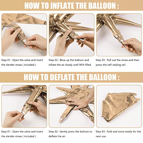 Image of PartyWoo Caramel Brown Star Balloons 6 Pcs, 14-Pointed Starburst, 27 & 22 Inch Explosion With Ribbon, Foil, Large for Party