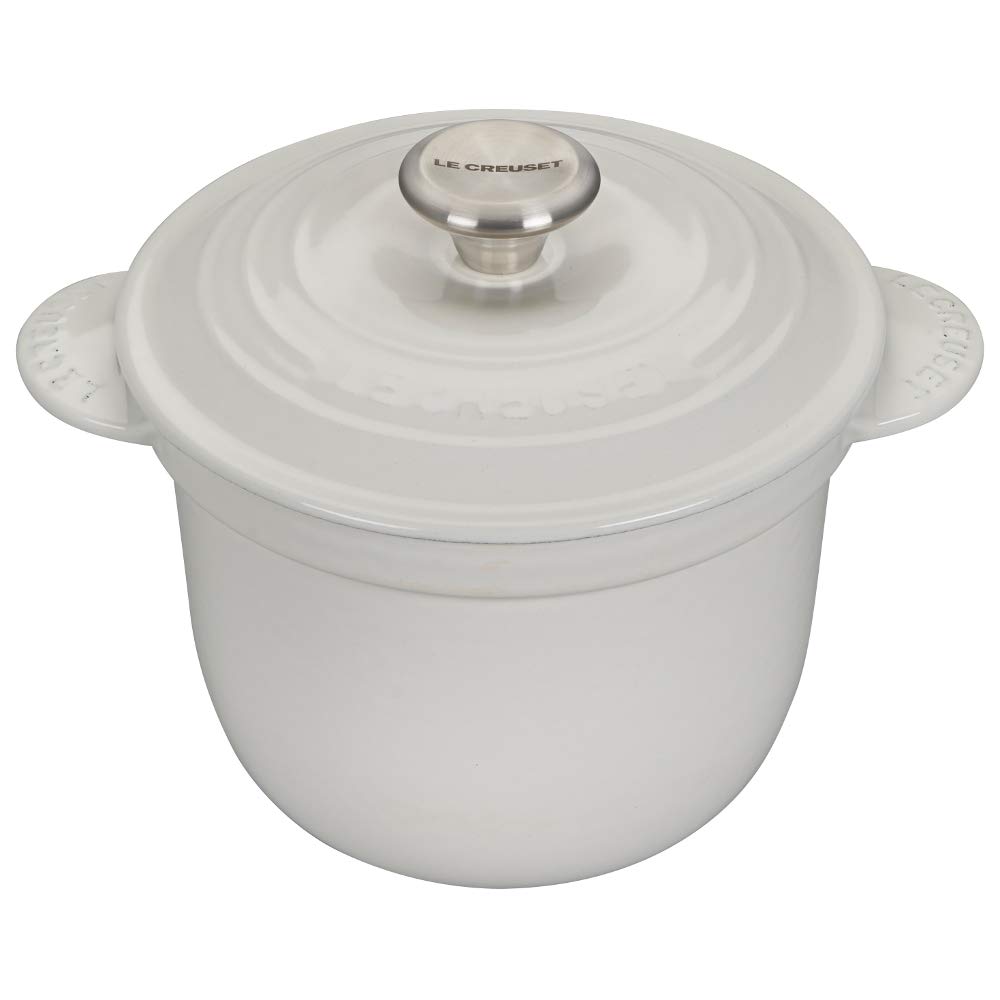 Le Creuset Enameled Cast Iron Rice Pot with Lid & Stoneware Insert, 2.25 qt., White