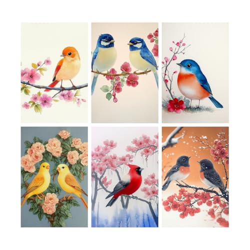 Image of SiddArtify Watercolor Bird Wall Art Prints Set - Floral Bird Poster Decor for Living Room Bedroom Office - 12x18 inch Board Pack of 6