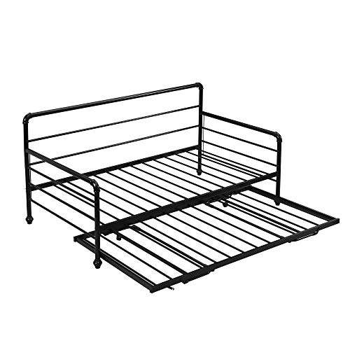 Polibi Twin Size Metal Daybed with Adjustable Trundle, HeavyDuty Steel