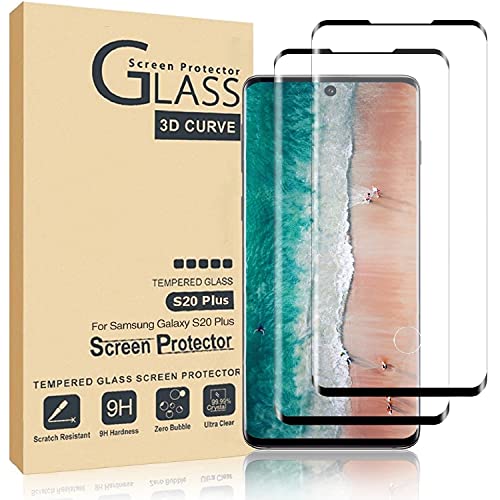 Compatible for Samsung Galaxy S20 plus Screen Protector Tempered Glass 2-Pack 9H Screen Protector Tempered Glass Compatible Ultrasonic Fingerprint 3D Curved glass HD Clear Bubble-Free For Samsung Galaxy S20 Plus Screen Protector