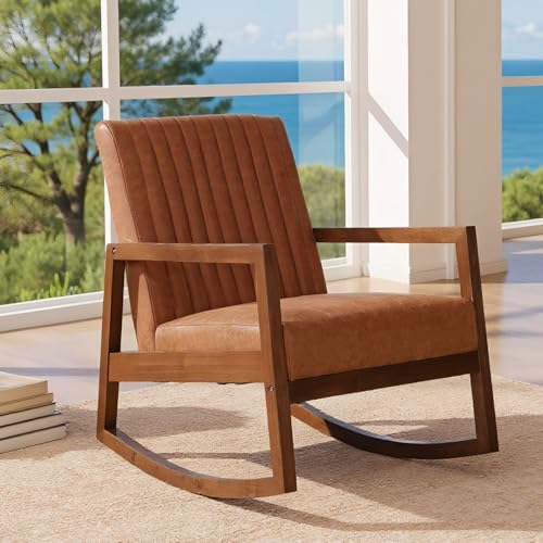 chairus Fauteuil à Bascule avec Pieds en Bois Massif Chaise à Bascule en Cuir PU avec Accoudoirs...
