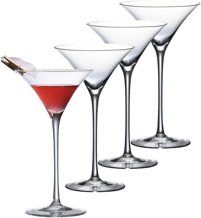 Hand Blown Crystal Martini Glasses, Long Stem Cocktail Glass, 4.8 oz, Set of 4, Clear