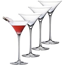 Hand Blown Crystal Martini Glasses, Long Stem Cocktail Glass, 4.8 oz, Set of 4, Clear