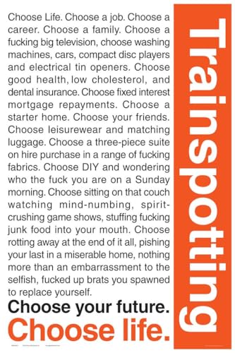Image of Grindstore Trainspotting Quotes Maxi Poster - Laminated Large Wall Art Print, Wall Decor, Home Office Classroom Decoration, Gift Idea, Decorative Print 91.5x61cm