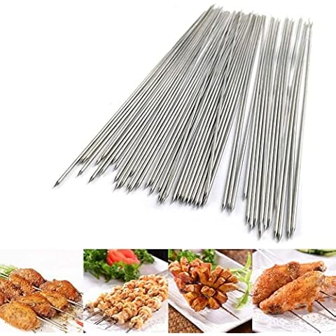 20 Pieces Stainless Steel skewers, BBQ skewers, Meat skewers, Stainless Steel skewers, Reusable BBQ skewers, Kebabs - 35cm Cover