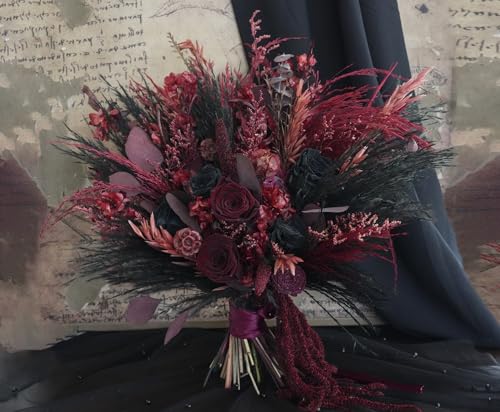 Bouquet de boda preservado Black/Red Pampas 9in miniatura 6