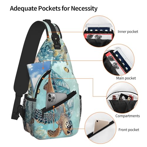 Image of SUPLUCHOM Sling Bag Turtle Sea Coral Ocean Hiking Daypack Crossbody Shoulder Backpack Travel Chest Pack for Men Women