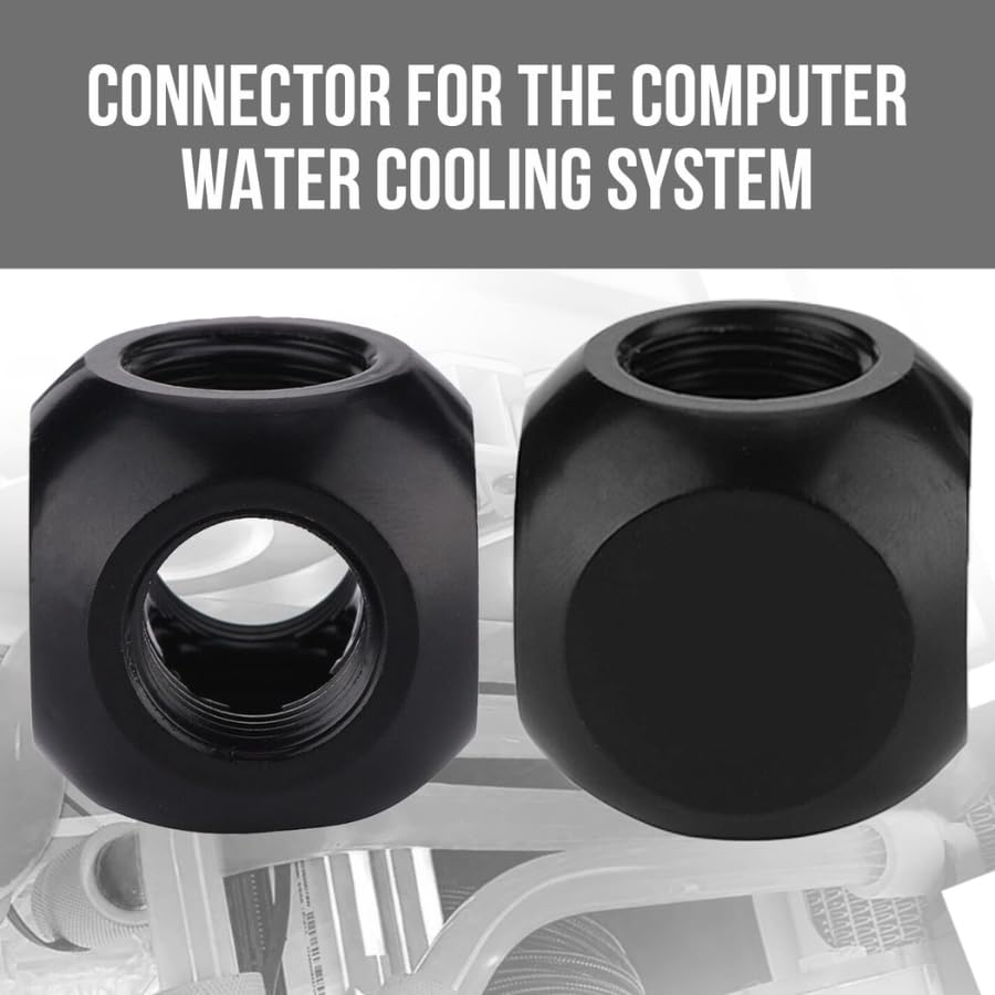 Image of Dracaena.io 2 Pack G1 /4 inch Thread, 4-Way Ball Fitting Extender or Connector for the Computer Water Cooling System, Durable Brass /Copper Material, Black