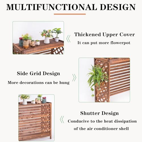Housse de climatisation extérieure bois massif support fleurs 100x43x94 cm