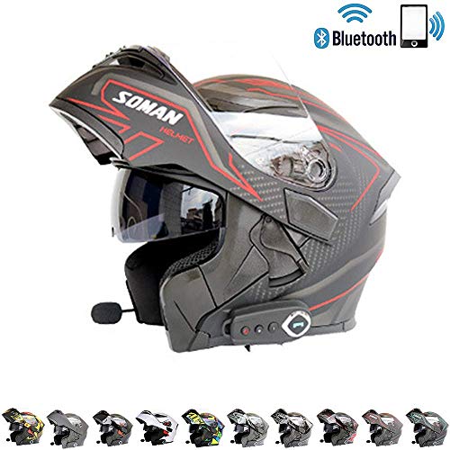 SOSONO Bluetooth Integrated Helmets Motorcycle Modular Helmet, DOT Approved Flip up Full Face