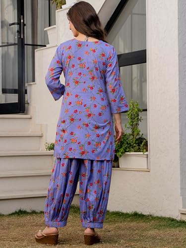 Image of rytras Women Pure Cotton Printed Straight Kurta Set with Palazzo Pants - Ethnic Wear