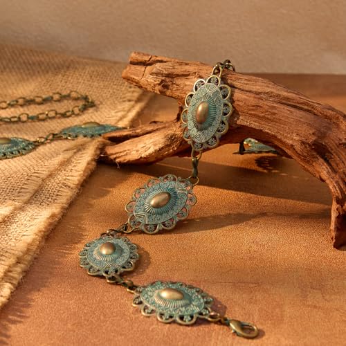 XZQTIVE Women Boho Chain Belts For Dresses Jeans Western Cowgirl Waist Links Belt Adjustable Metal Concho Belt