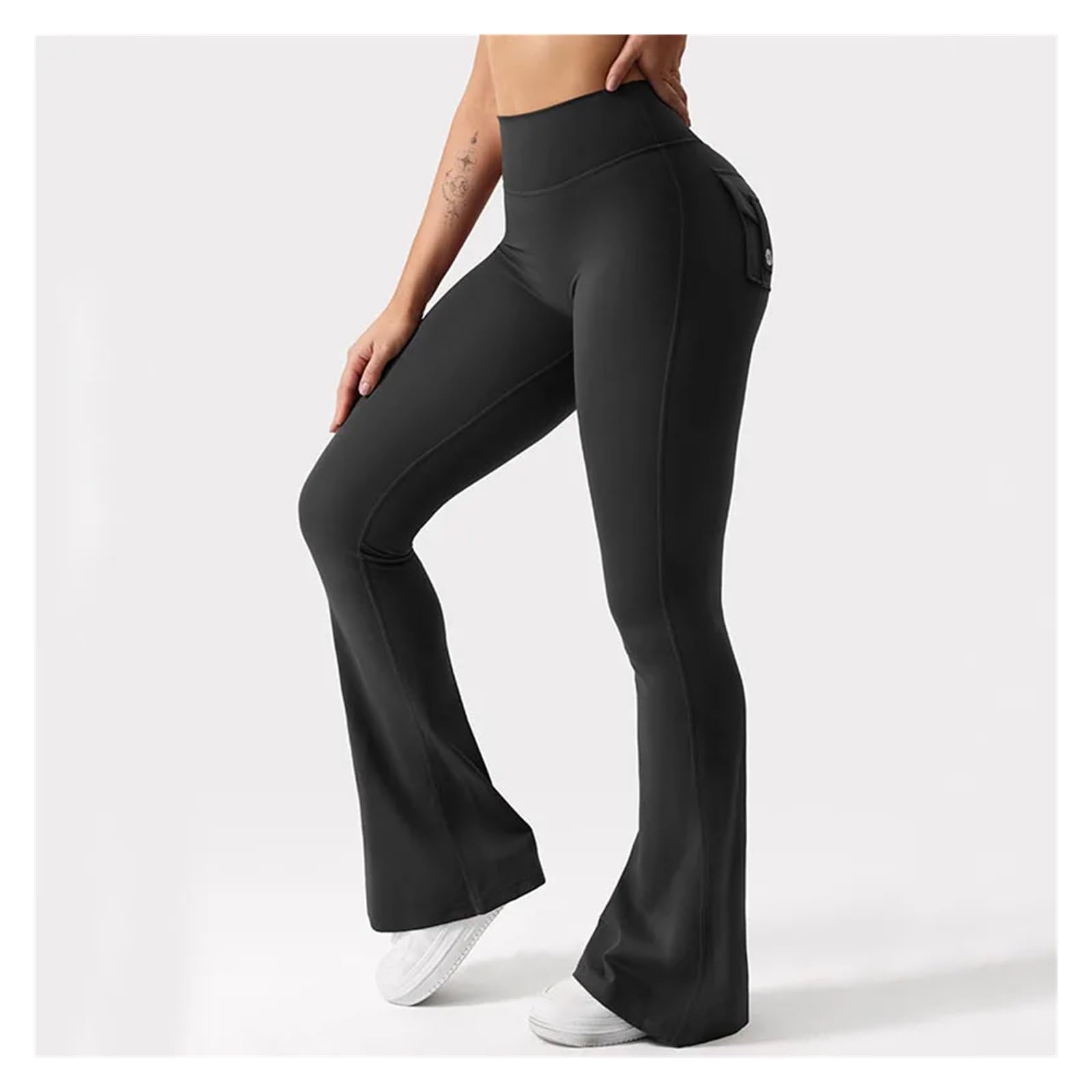 Leggings de Yoga Extensibles à Jambes Larges for Femmes, Sensation de Nu, Compression, vêtements de Travail de Fitness avec Poches, Pantalon de Yoga pour Le Sport et Le Yoga(Brown,L)