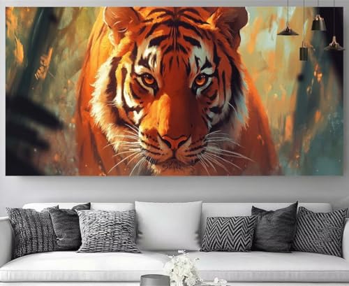 Tableau strass diamant tigre grand format 60x120cm pour decoration de salon moderne