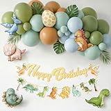 Dinosaurier Geburtstag-Verzierungen, 54 Stück Wild One Geburtstag-Verzierungen, Glücksgrußballons mit Banner, Dinosaurier-Thema-Partyausrüstung für Jungen, Kleinkinder und Babyschoßfest