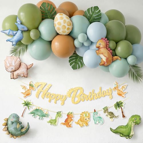 Dinosaur Birthday Decorations 54PCS Dinosaurs Party Decorations Supplies Happy Birthday Balloons with Banner 3D cute Foil Dinosaur Theme Party Supplies for Boys Toddler