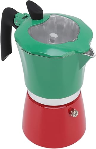 Yosoo Moka Pot - Cafetera de café expreso para estufa, distribución uniforme del calor con tapa transparente para viajes (verde rojo)