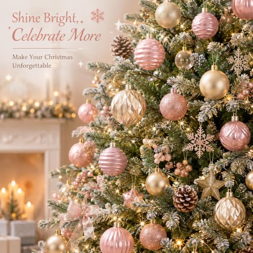 Image of Lunmon 64 Pcs Blush Pink Champagne Gold Christmas Ornaments Xmas Bulbs