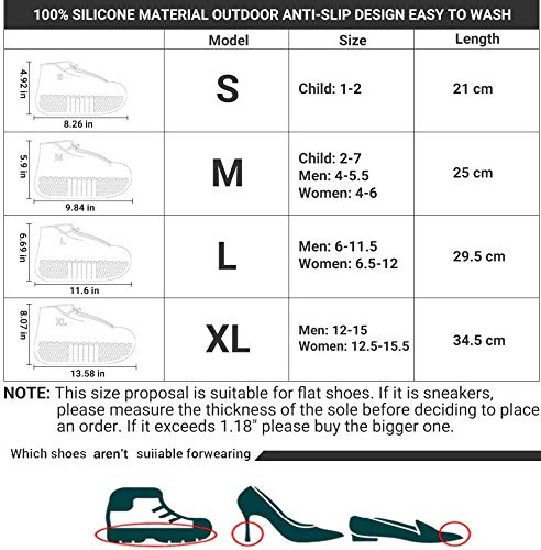 DREAMUS Reusable Silicone Waterproof Shoe Covers, Silicone Shoe Covers with Zipper No-Slip Silicone Rubber Shoe Cover for Kids,Men and Women