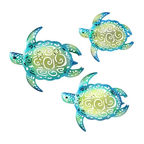 YOUIN Set of 3 Metal Sea Turtle Beach Theme Decor Wall Art Decorations for Indoor Outdoor Bathroom Garden Cover