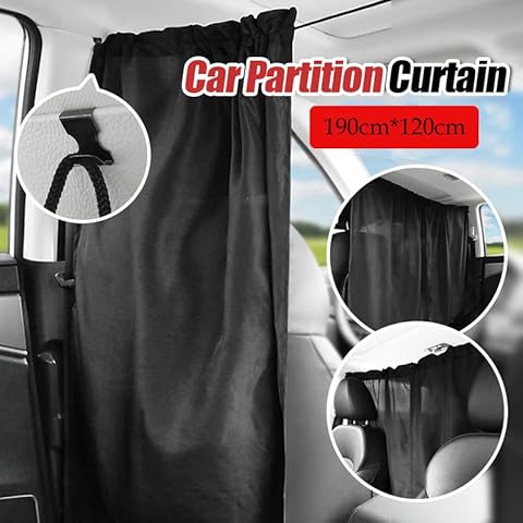 Car Divider Curtains Sun Shade Cover, 190*120cm Large Auto Privacy Curtains Black Front Rear Seat Divider Curtain Side Window Sun Shade Cover Universal for Car Camper Van Motorhome, T5, T6 Cover