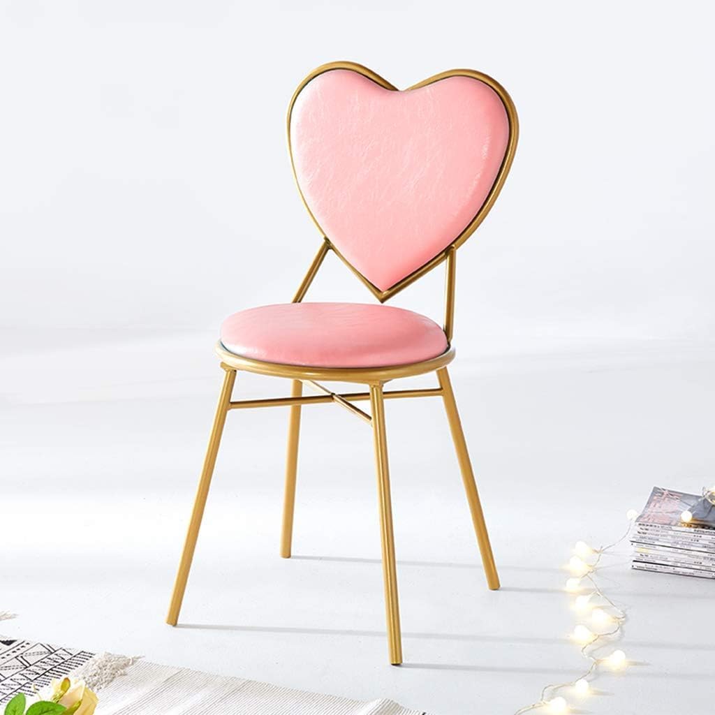 Woodilla Heart-Shaped Velvet Vanity | Makeup Chairs, Creative Bedroom Dressing Chairs,Multifunction Cafe/Coffee Chair Decoration Dining Chair Furniture (Pink & Gold)-image-32
