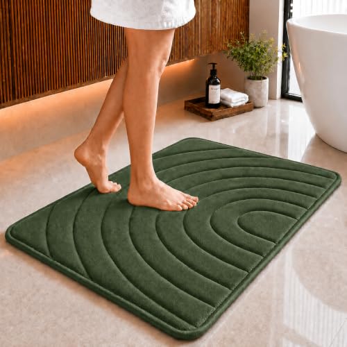 Image of Premium Memory Foam Bath Mat | 40x60cm Super Absorbent Velvet Bathroom Rug | Non-Slip Machine Washable Floor Mat (Forest Green)