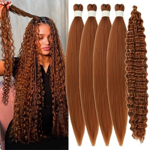 Auburn Brown Boho Braiding Hair Pre stretched Curly Braiding Hair for Boho Braids Bohemian Braids Hypoallergenic Knotless Ez Braid