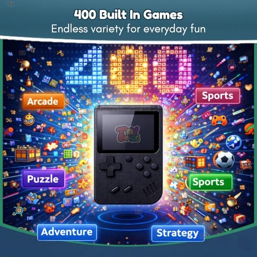 Image of TOYTONIC Rechargeable Pocket Video Game Console for Kids 400-in-1 Retro Handheld Gaming Device with Built-in Classic Games, TV Output Support(Color Assorted)