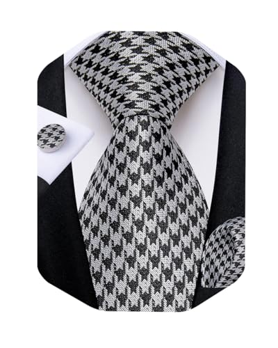 Image of DiBanGu Striped Tie Set for Men Silk Woven Plaid Necktie and Pocket Square Cufflinks Business Wedding
