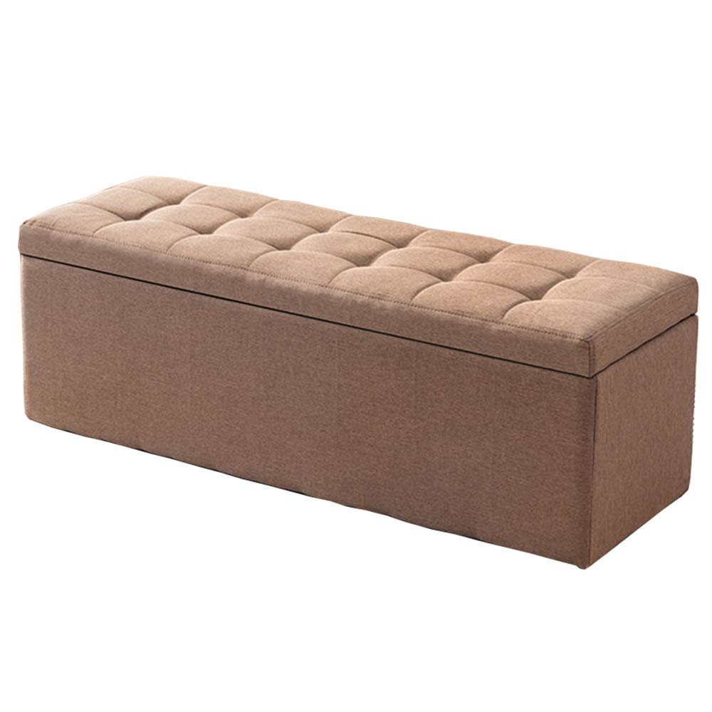 Pouf de rangement pliant 60x40x40cm coffre repose-pieds de loisirs en lin marron