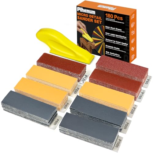 180 PCS Mini Detail Sanding Kit 80-1000 Grit Sandpaper with Finger Sanding Blocks for Small Areas and Corners Ideal for Woodworking Furniture Repair Crafts and DIY