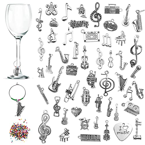 52 pezzi Segnabicchieri Charms per Bicchiere di Vino, Strumenti Musicali Calice Marcatori di Bevande Tag con Fibbia per Cocktail Champagne Festa Di Degustazione Favori Forniture Decorative Regali