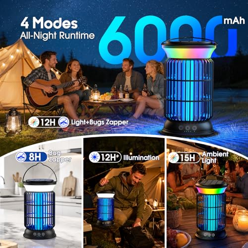 Image of Solar Bug Zapper Outdoor - Powerful Electric Bug Zapper with 4-in-1 Modes, Cordless & Rechargeable Insect Zapper, IP66 Waterproof Mosquito Zapper for Camping & Indoor Use