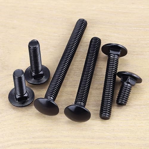 Image of 3 /8-16 x 2-1 /2 inch Black Steel Carriage Bolts, 304 Stainless Steel 18-8, Round Domed Head Square Neck Carriage Bolts Screws, Coarse Thread UNC, 10 PCS