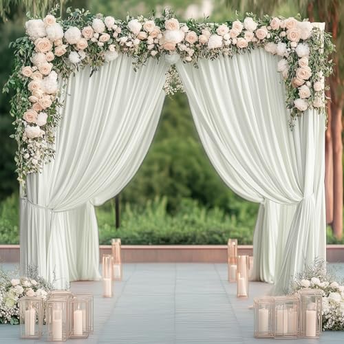 Image of 10ftx14ft Ivory Backdrop Curtains for Parties, Wrinkle Free Polyester Ivory Photo Backdrop Drapes 2 Panels 14 ft Long Back Drop Cloth for Wedding Birthday Photography Background Party