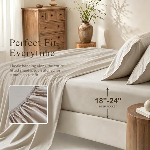 Image of MEISHANG 1000TC Egyptian Cotton Sheets King, 18-24 inch Extra Deep Pocket | 1000TC Egyptian Cotton Sheets, Sateen Weave, Ultra Soft & Breathable, OEKO-TEX Certified