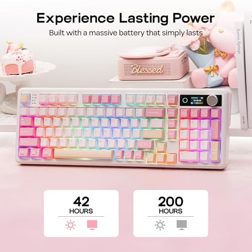 Image of EPOMAKER TH99 PRO 96% Mechanical Keyboard with Screen & Knob, 10000mAh, 2.4Ghz /BT, Hot Swap, Custom Driver, RGB Backlight, PBT Keycap, Wireless Gaming Keyboard for PC /Mac (Pink, Sea Salt Silent)
