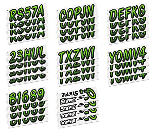 Image of STIFFIE Whipline Team Green /Black 3 inch Super Sticky Boat & PWC Registration Decals • Numbers Letters Stickers
